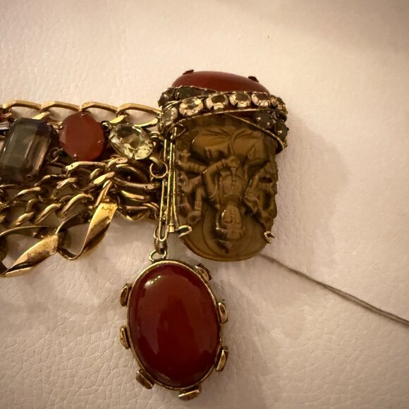 IRADJ MOINI SIGNED CITRINE TIGER EYE CARNELIAN STATEMENT BRACELET PIN BROOCH - Picture 2 of 12